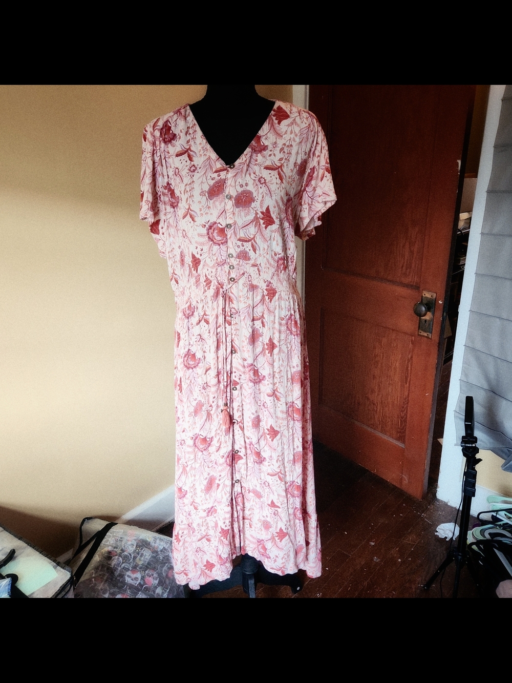 Knox Rose Rose-Pink Floral Button-Front Maxi Dress